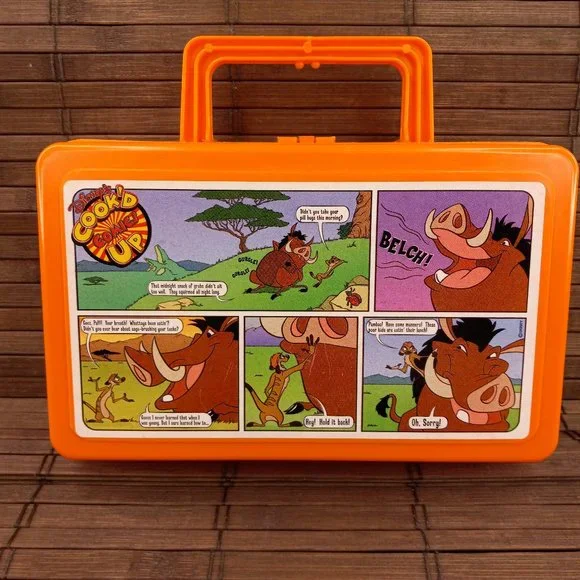 Vintage Disney Whirley Cook'd Up Comics Orange Lunch Box Lion King Timon Pumbaa