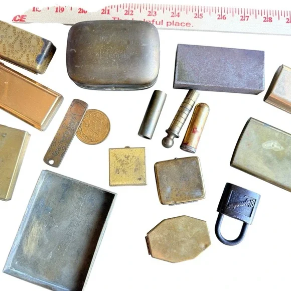 Vintage Brass Metal Cases & Accessories Lot MCM Estate