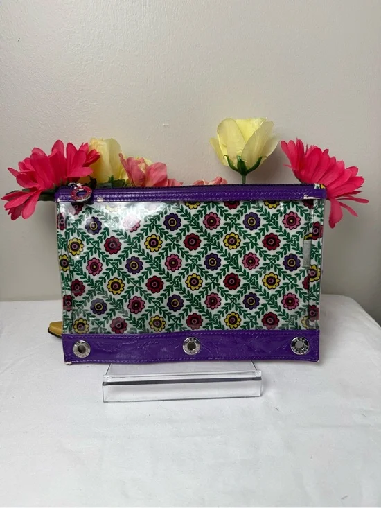 EUC Vera Bradley Viva La Vera Pencil Pouch Retired Pattern Clear Case