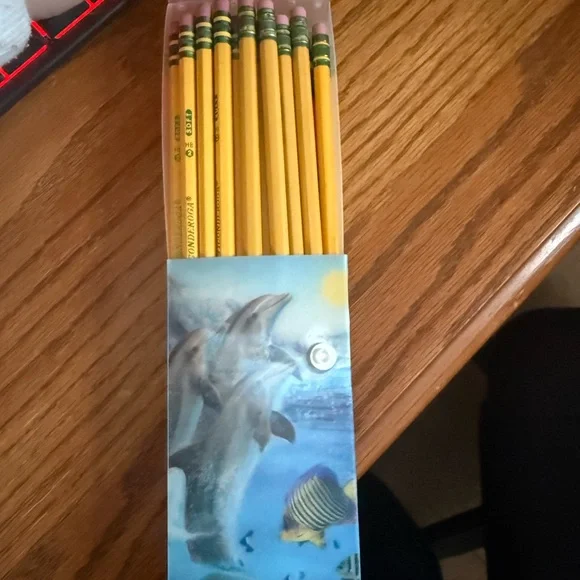 Brand New Ticonderoga Yellow Pencils with Dolphin Pencil Case