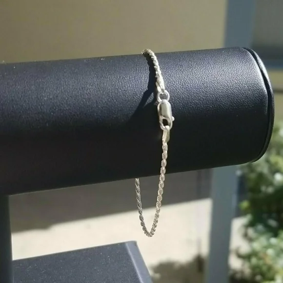 Sterling Silver 925 Diamond Cut High Polished Rope Bracelet 1.8mm 7