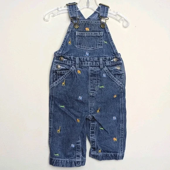 Vintage Gymboree Jungle Friends Denim Overalls Y2K 2006 Size 6-12 Months
