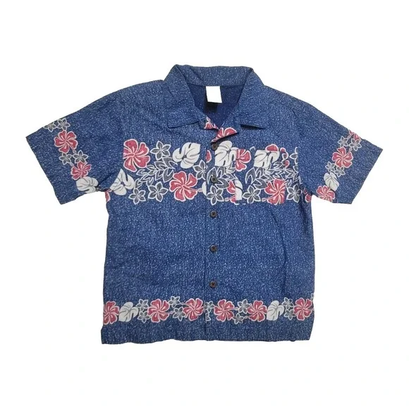 Vintage Gymboree Hawaiian Shirt 5 Blue Boys Button Up 2002