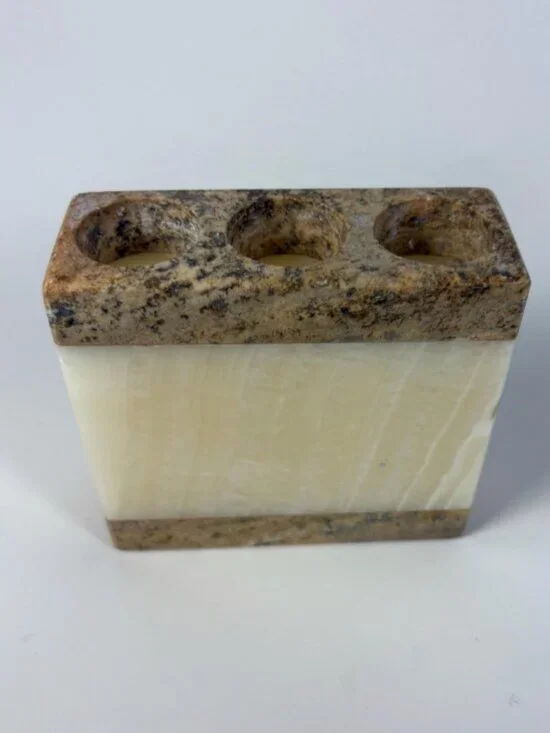 Vintage Stone Pen Holder | Natural Onyx & Granite Desk Organizer | 1990s Desk