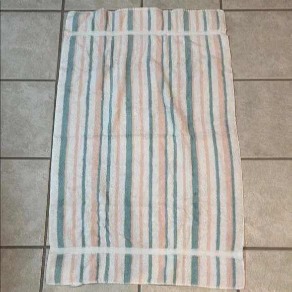 Caress Striped Vintage Towel in White, Peach, and Teal Cotton