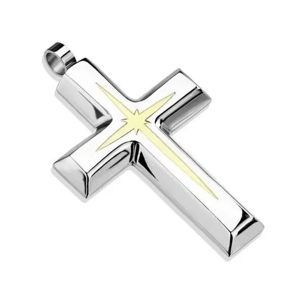 NWOT Gold Star Centered Cross Stainless‎ Steel Pendant