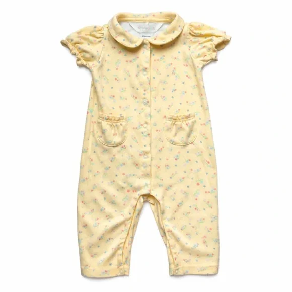 Gymboree Newborn 3-6M Yellow Floral Romper Peter Pan Collar Vintage 90s Spring