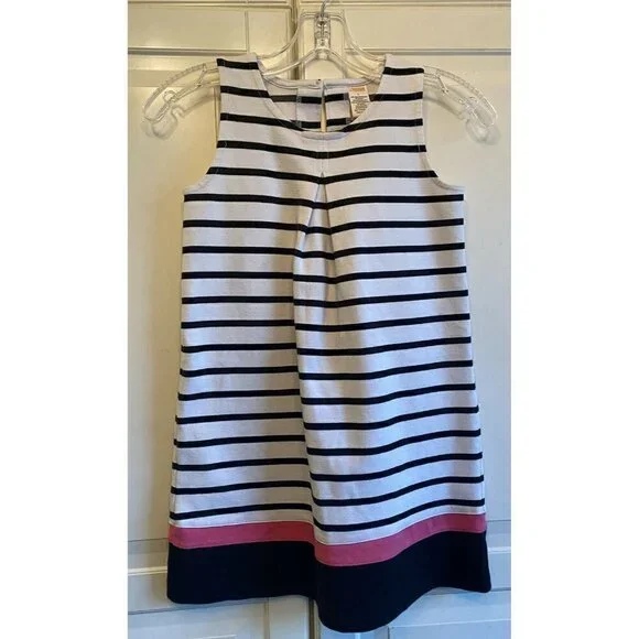 Gymboree Sz 8 White Black Pink striped Sleeveless Ponte Knit Girl’s‎ Dress