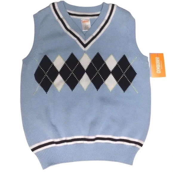 Gymboree V Neck Argyle Blue Sweater Vest Boys 6 NWT