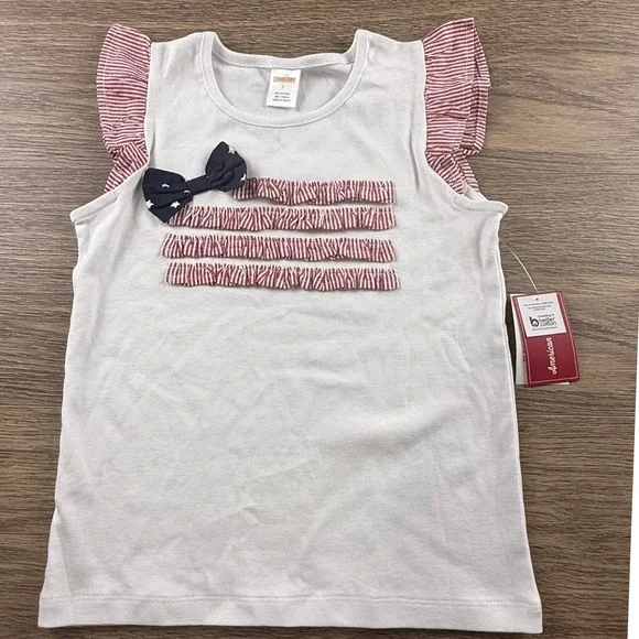 Gymboree Girls White Patriotic Ruffle Bow Sleeveless Top 7 NWT American Flag