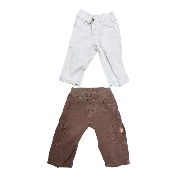 Gymboree Pants Lot Kids 6-12M Brown Corduroy Fox Cargo Gray Linen‎ Blend
