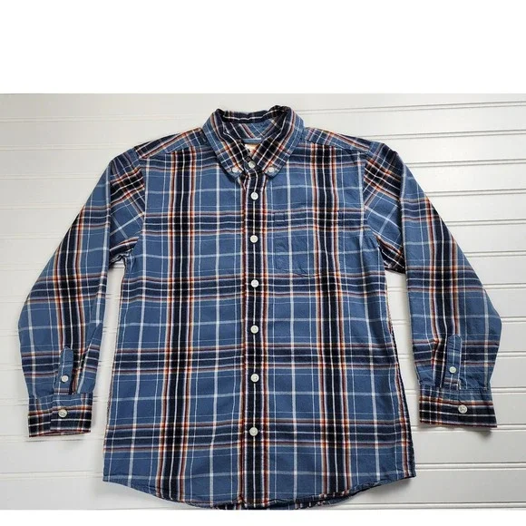 Gymboree Kids Plaid Button Down Shirt Long Sleeve Blue Orange White Size M‎ 7-8