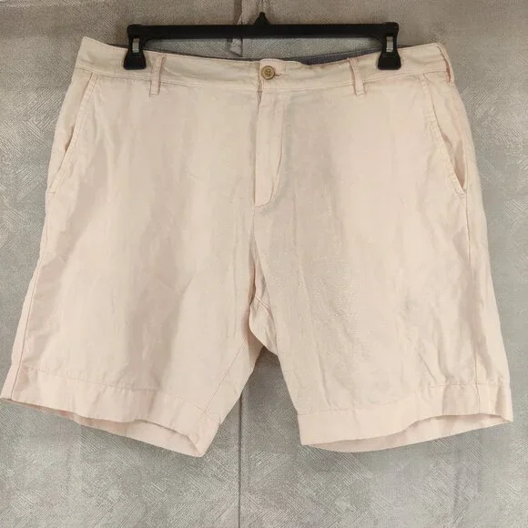 Faherty Linen‎ Cotton Shorts Mens 35 Pink Solid Flat Front Casual Summer Beach