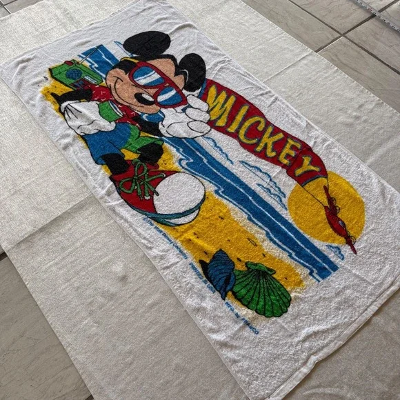 Vintage 90s Disney Mickey Mouse Beach Towel Franco Surf Sunglasses Retro Vtg