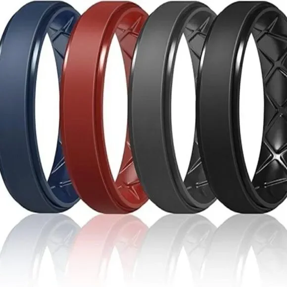 Ergonomic Breathable Men's Silicon Bands/Rings - Set of 4 - Size 11.5