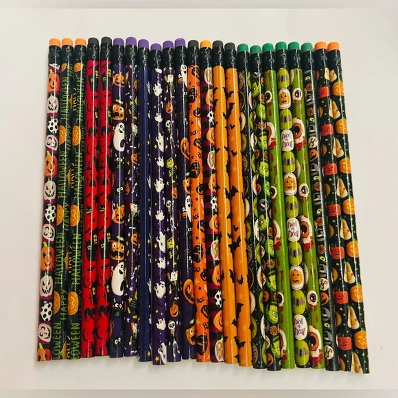 New 23 Halloween Themed Pencils with Erasers 7 3/8