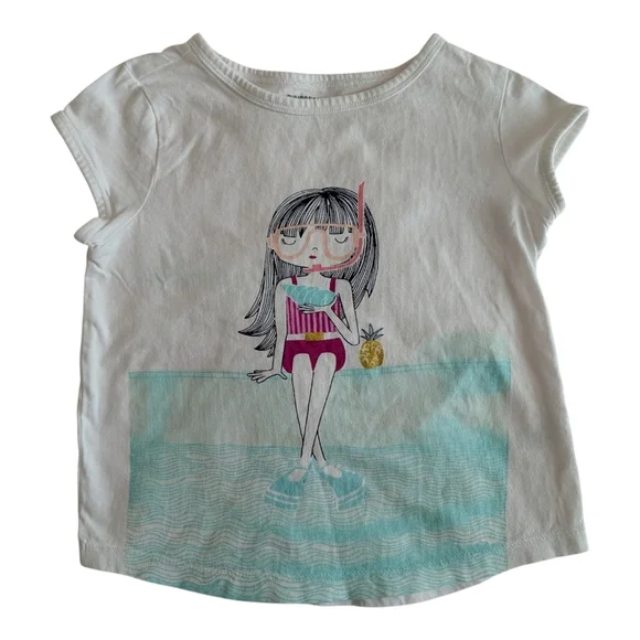 Gymboree Girls White Tee with Aqua Pool Girl Graphic Cotton Size S (5/6)