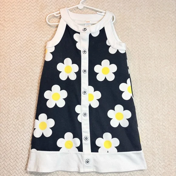 Gymboree Black White Yellow Daisy Shift‎ Dress Girl Size 8 Mod Retro 60s Floral