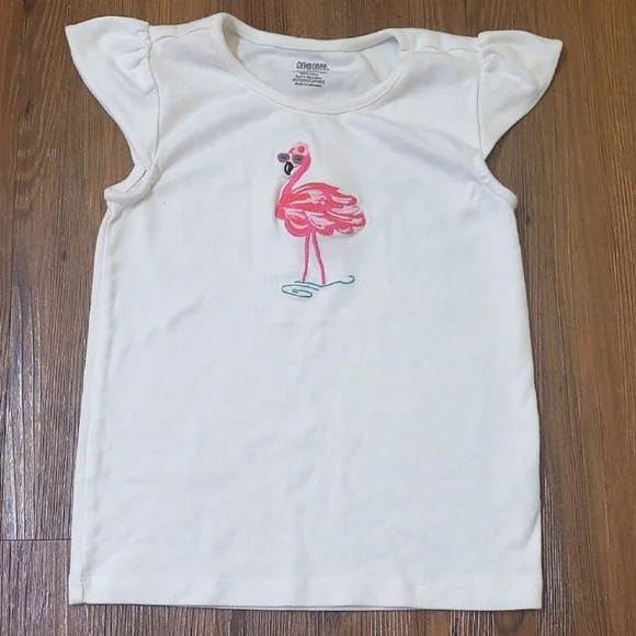 GYMBOREE B'gosh White Tee with Pink Flamingoused‎ good condition.