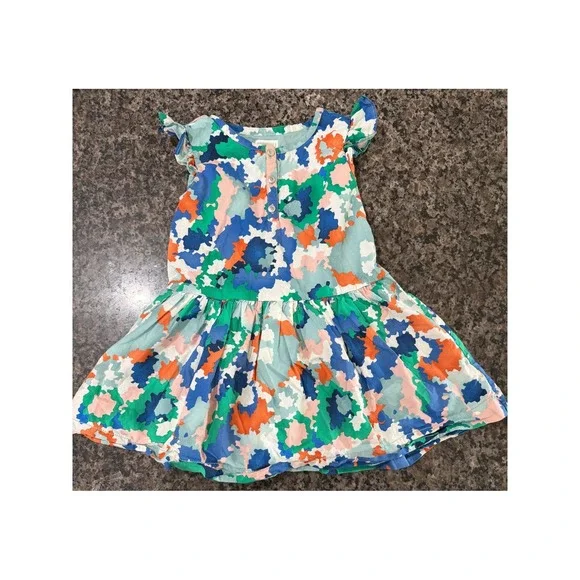 Gymboree Baby Girls 3T Abstract Floral Print Cotton Ruffle Dress Multi-Color