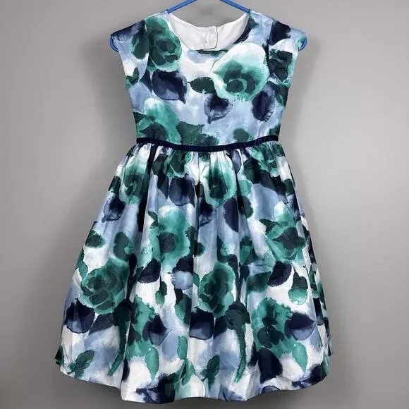 Gymboree Dressed Up Girls Dress Size 8 Satin Floral Party Taffeta Tulle Lined