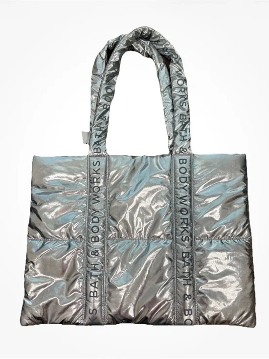 Bath & Body Works Limited Edition Metallic Silver Puffer Tote Bag NWT