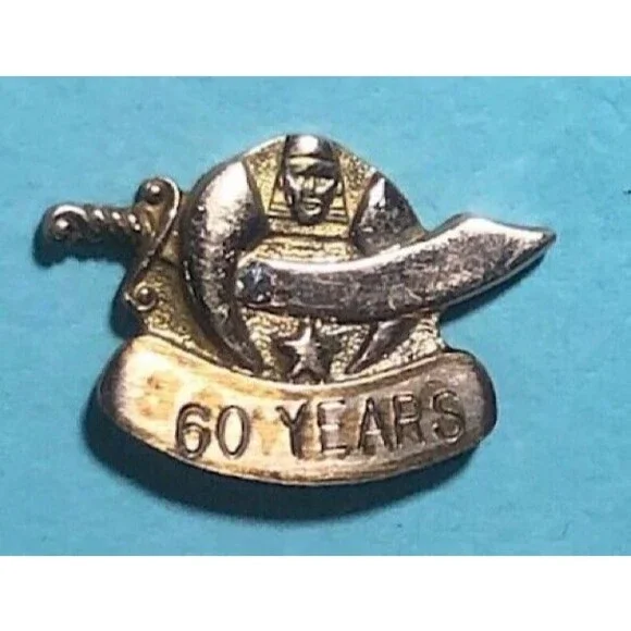 60 Years - Shriners Scimitar Crescent Masonic Gold Filled Lapel Pin
