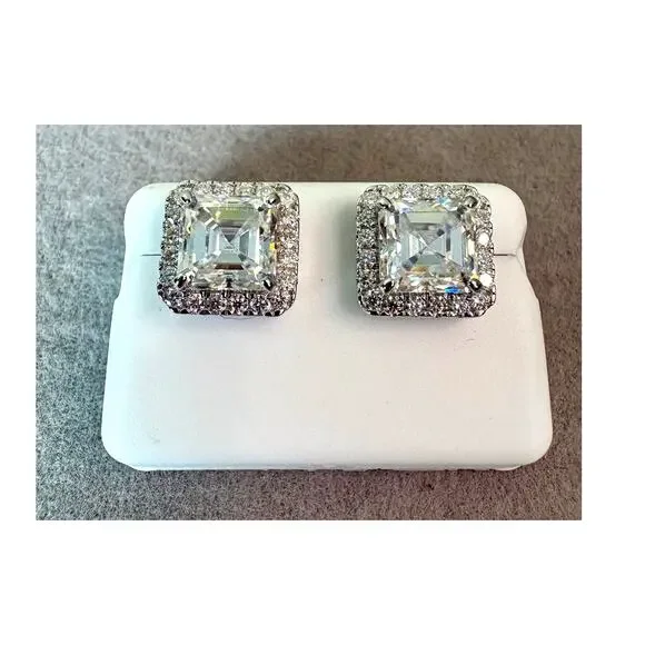 Brilliant 4CTW Moissanite Asscher Cut 925 Silver Earrings