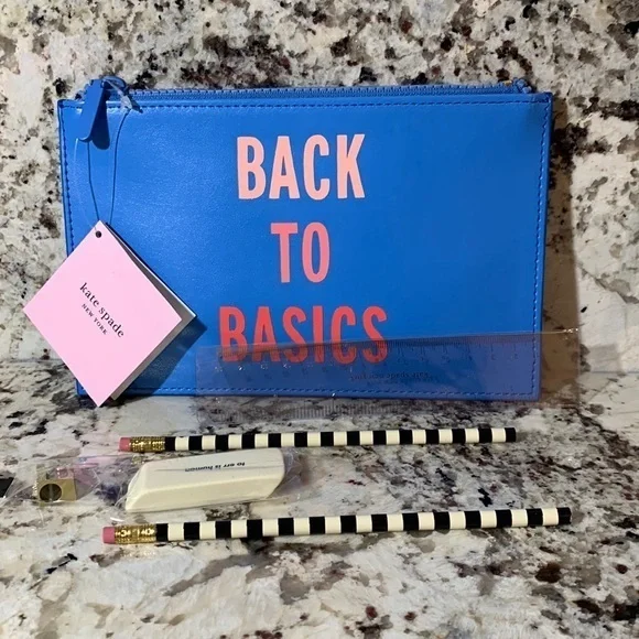Kate Spade New York Pencil Pouch Including 2 Pencils, Sharpener, Eraser & Ruler