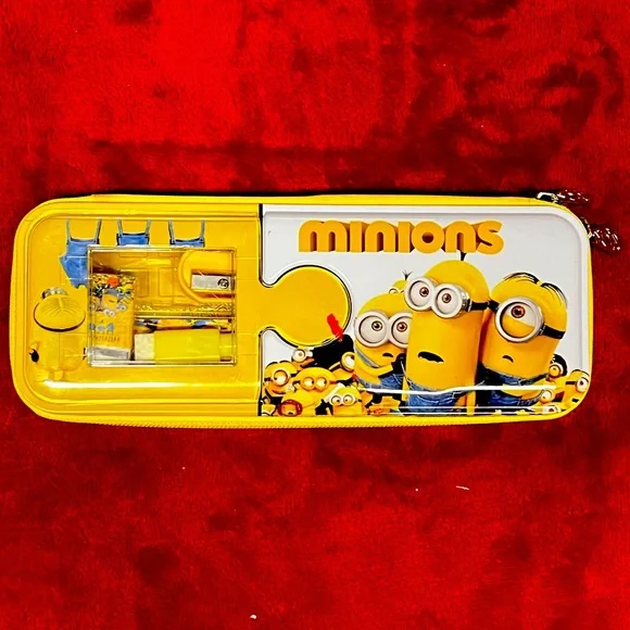 Minions pencil case rubber ruler stationary pencil set