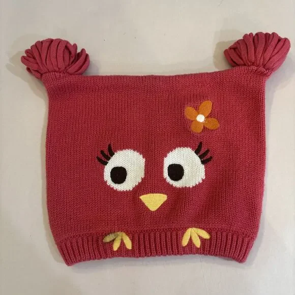 Gymboree Fall Homecoming Owl Pink Sweater Knit Hat 12-24M Cute! RARE HTF **READ