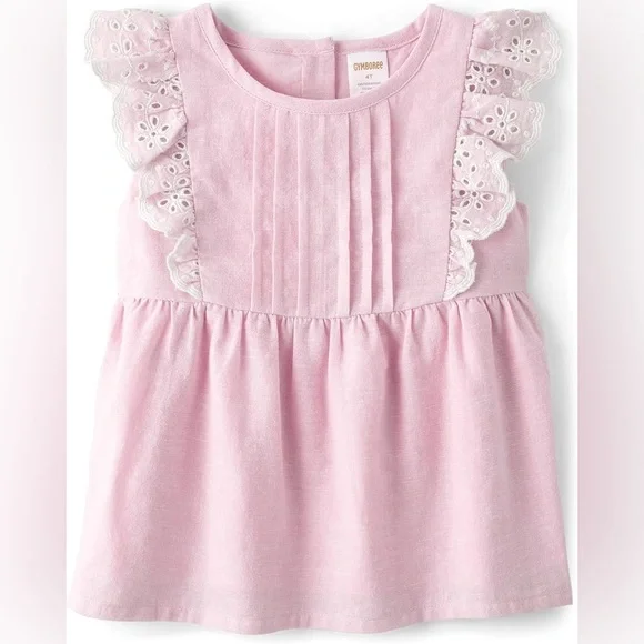 GYMBOREE Girls’‎ Pink Flutter Sleeve Eyelet Lace Linen Blend Blouse Size 6