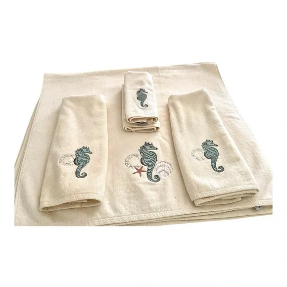 Avanti The Art of the Bath Embroidered Seahorse 199% Cotton Towel Set Six Pieces