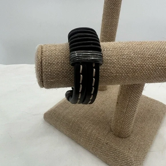 Black double stranded leather bracelet