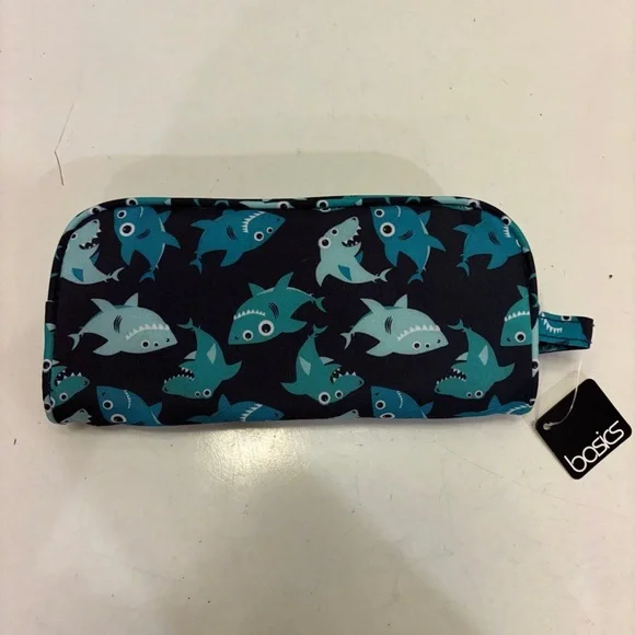 NWT Basics blue shark pencil case
