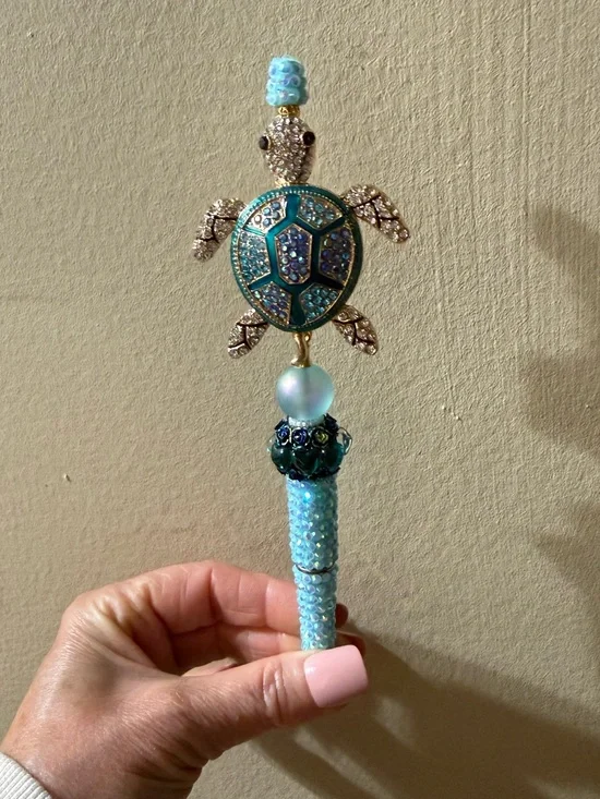 Handcrafted Blue Turtle Decorative Pen - Home Office Accent