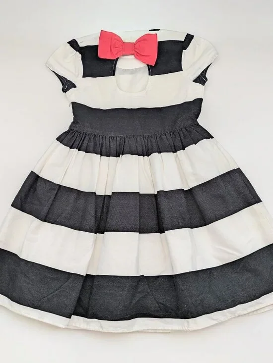 Gymboree Girls' (Size 5) Short- Sleeve Wide-Striped Party Dress w/Back Pink Bow