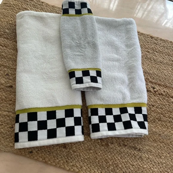 MacKenzie-Childs Black and White Checkered Towel with Yellow Accent
