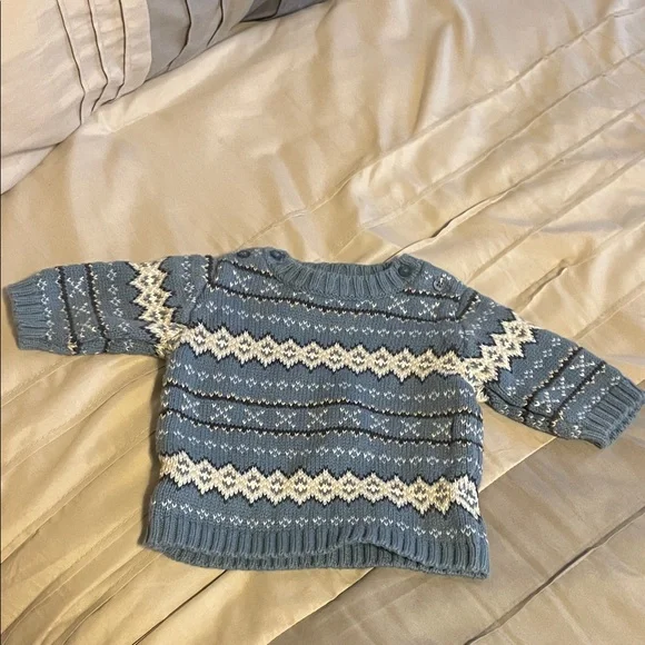 Gymboree Vintage Blue White Fair Isle Patterned Sweater‎ 0-3 Preppy Outdoor