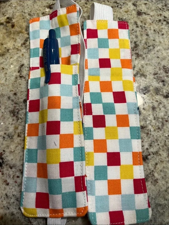 Colorful Checkered Elastic Pencil Case - Multicolor