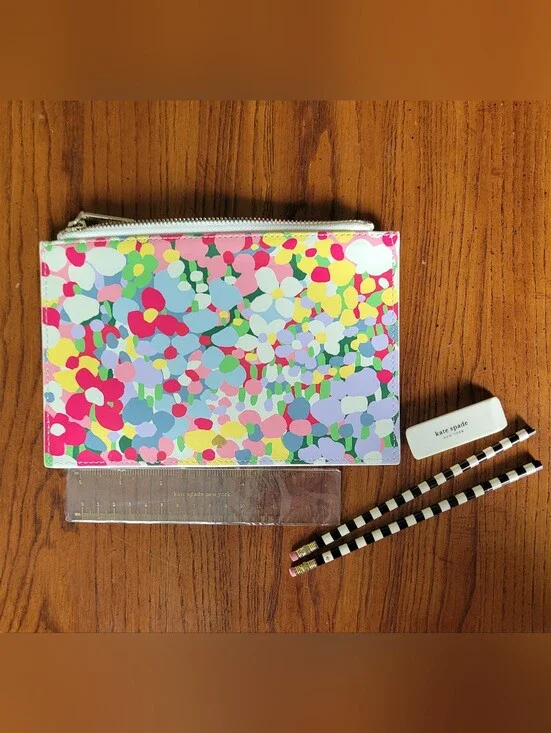 Kate Spade New York Colorful Floral Dot Pencil Pouch Case And Supplies