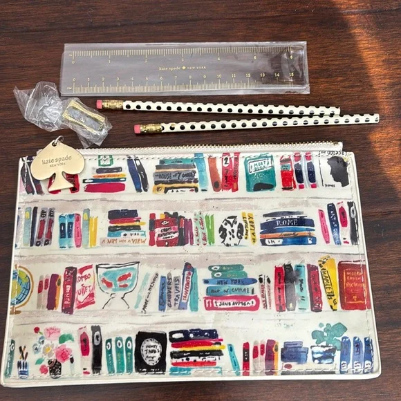 Pre-owned Kate Spade New York Pencil Pouch in Bella Bookshelf.