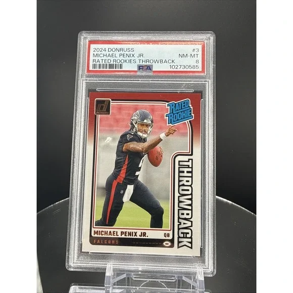 2024 Michael Penix Jr. - Donruss #3 Rated Rookies Throwback PSA 8 RC - Falcons