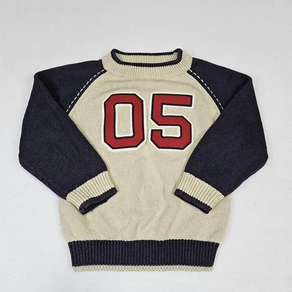 Vintage 90s Gymboree Varsity Sweater Boys Size 3 Letterman 100% Cotton Knit Crew