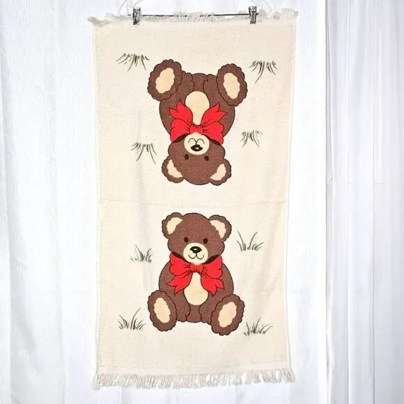 Cannon Vintage 5 piece Teddy Bear Washcloth Fringed Bath & Hand Towel Set