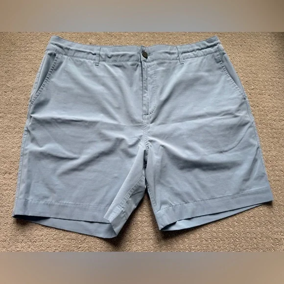 Faherty Pale Blue Flat-Front Cotton Shorts