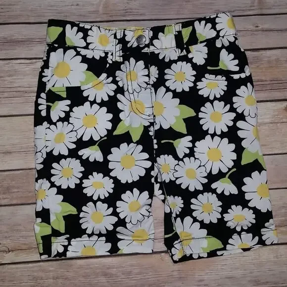 Gymboree Lady Daisy Bermunda Girl's Flower Black Yellow White Shorts Size 5