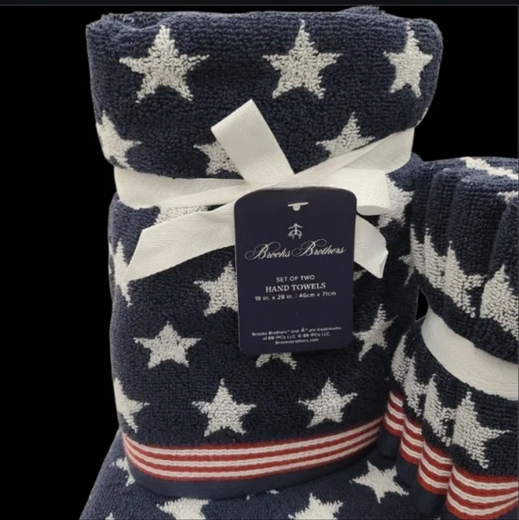 Brooks Brothers Patriotic July 4th Stars Stripes Bath Hand Washcloth Towel Set