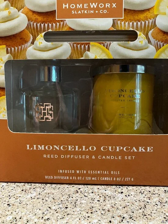 Homeworx Slatkin Limoncello Cupcake Reed Diffuser & Candle Set! NIB