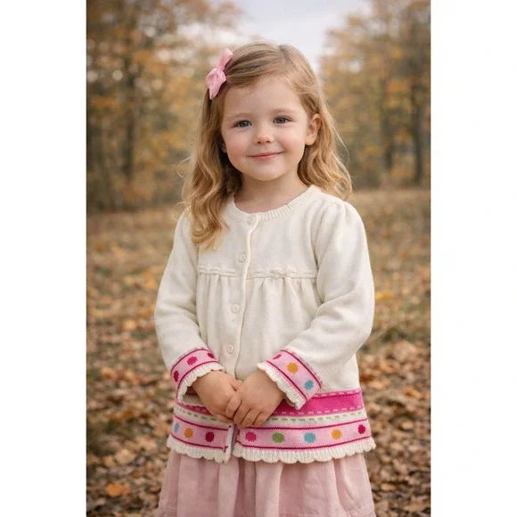 Gymboree Cardigan Sweater Girls 5T Ivory Pink Polka‎ Dot Knit Cottagecore